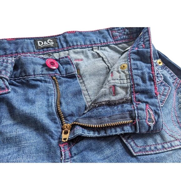 Rare 2006 DOLCE&GABBANA D&G Distressed Barbie Pink Stitch Bush Pant Capris Sz 24 - Picture 6 of 8